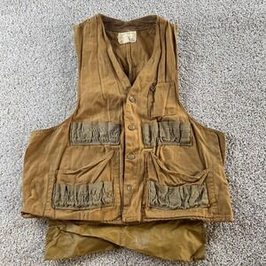 Vintage American Field Vest Mens Large Brown Canvas Hunting Game Pockets Outdoor